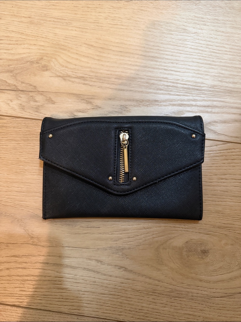 Danielle Nicole Black Envelope Clutch with Gold Zipper Detail